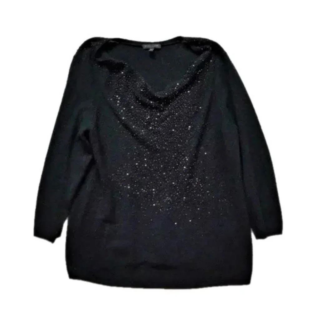 Eileen Fisher Sweater Merino Wool Glass Beaded Cowl Knit Lagenlook Size Large